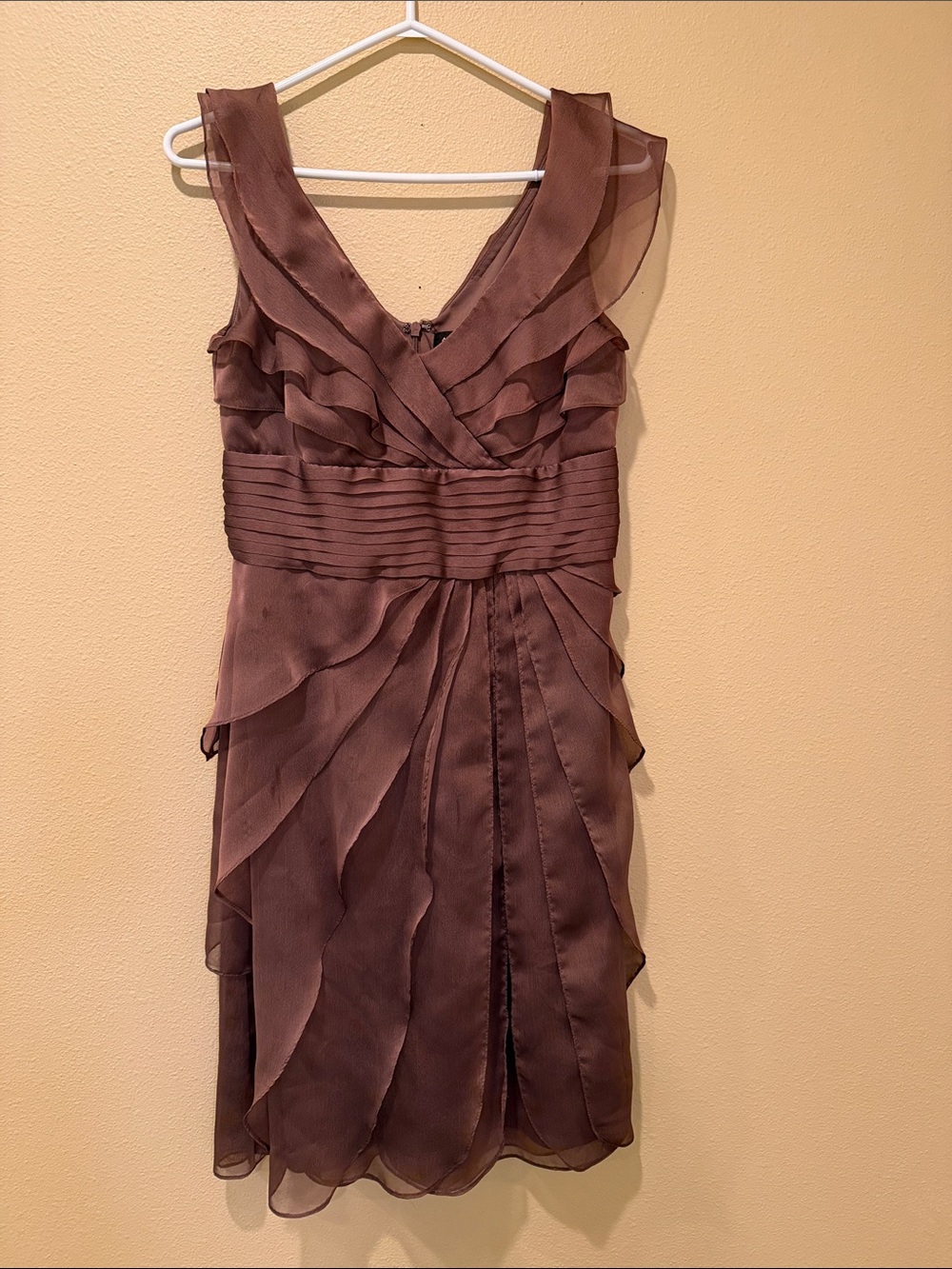 Adrianna Papell Chocolate Brown Ruffle Layered Cocktail Dress